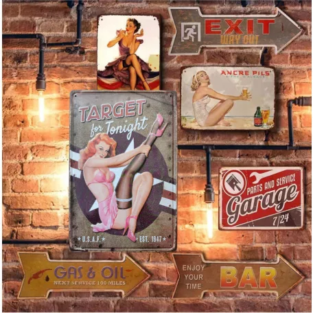 Vintage Dekor Fémtábla, dombornyomott 'Target for Tonight' felirat, retro hangulatú kialakítás, 20x30cm