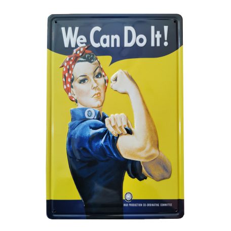 Vintage Dekor Fémtábla, dombornyomott 'We Can Do It!' felirat, retro hangulatú kialakítás, 20x30cm