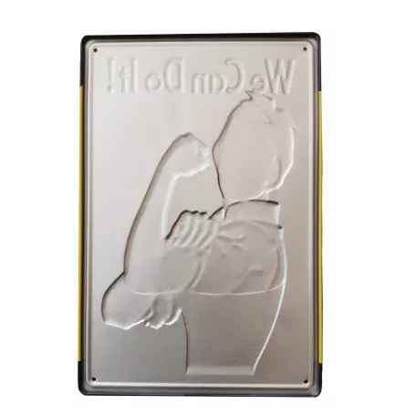 Vintage Dekor Fémtábla, dombornyomott 'We Can Do It!' felirat, retro hangulatú kialakítás, 20x30cm