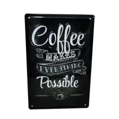   Vintage Dekor Fémtábla, dombornyomott 'Coffee' felirat, retro hangulatú kialakítás, 20x30cm, fekete háttér