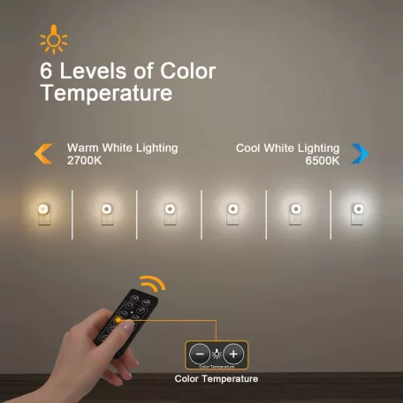 LYRIDZ® LED Meleg/Hideg Éjszakai Fény, fényerősségi érzékelős LED lámpa, 2db, EU konnektoros, távírányitóval, fehér