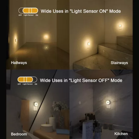 LYRIDZ® LED Meleg/Hideg Éjszakai Fény, fényerősségi érzékelős LED lámpa, 2db, EU konnektoros, távírányitóval, fehér