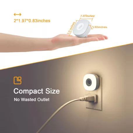 LYRIDZ® LED Meleg/Hideg Éjszakai Fény, fényerősségi érzékelős LED lámpa, 2db, EU konnektoros, távírányitóval, fehér