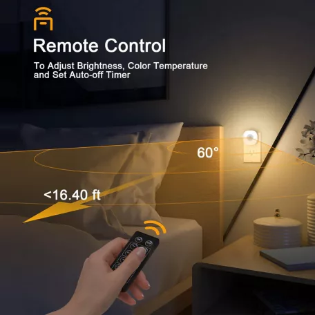 LYRIDZ® LED Meleg/Hideg Éjszakai Fény, fényerősségi érzékelős LED lámpa, 2db, EU konnektoros, távírányitóval, fehér