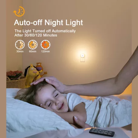 LYRIDZ® LED Meleg/Hideg Éjszakai Fény, fényerősségi érzékelős LED lámpa, 2db, EU konnektoros, távírányitóval, fehér