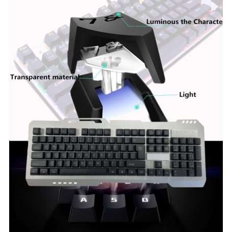 Gaming vezetékes billentyűzet A543, RGB világítás, USB, nemzetközi kiosztás, ezüst