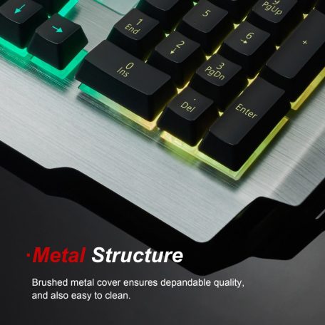 Gaming vezetékes billentyűzet A543, RGB világítás, USB, nemzetközi kiosztás, ezüst