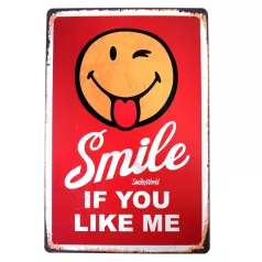   Vintage Dekor Fémtábla, dombornyomott 'Smile if you Like me' felirat, retro hangulatú kialakítás, 20x30cm