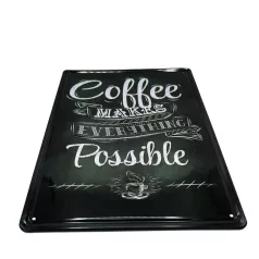   Vintage Dekor Fémtábla, dombornyomott 'Coffee' felirat, retro hangulatú kialakítás, 20x30cm, fekete háttér