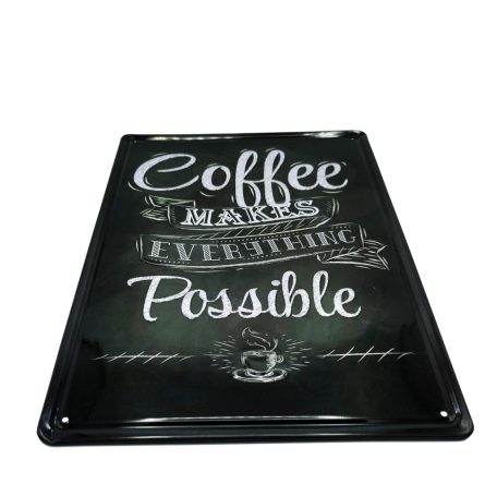 Vintage Dekor Fémtábla, dombornyomott 'Coffee' felirat, retro hangulatú kialakítás, 20x30cm, fekete háttér