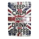 Vintage Dekor Fémtábla, dombornyomott 'Keep Calm and Drink Coffee' felirat, retro hangulatú kialakítás, 20x30cm, angol zászlós háttér