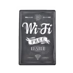   Vintage Dekor Fémtábla, dombornyomott 'Wi-Fi Free' felirat, retro hangulatú kialakítás, 20x30cm