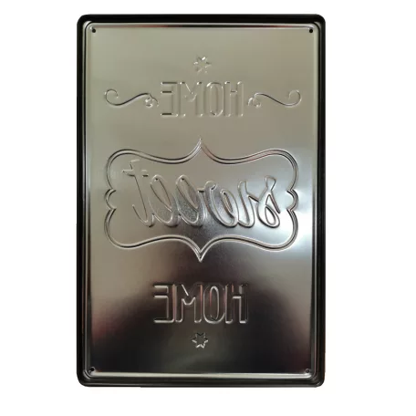 Vintage Dekor Fémtábla, dombornyomott 'HOME sweet HOME' felirat, retro hangulatú kialakítás, 20x30cm