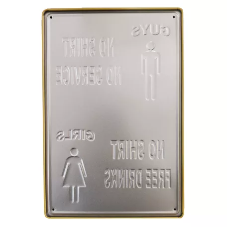 Vintage Dekor Fémtábla, dombornyomott 'No Shirt No service, No shirt Free service' felirat, retro hangulatú kialakítás, 20x30cm