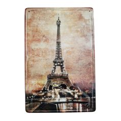   Vintage Dekor Fémtábla, Eiffel-torony dombornyomott fényképe, retro hangulatú kialakítás, 20x30cm