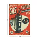 Vintage Dekor Fémtábla, dombornyomott, 'Gas Station 7/24' felirat, retro hangulatú kialakítás, 20x30cm