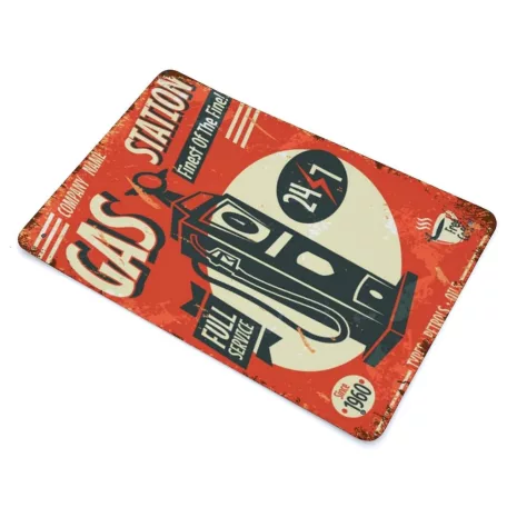 Vintage Dekor Fémtábla, dombornyomott, 'Gas Station 7/24' felirat, retro hangulatú kialakítás, 20x30cm