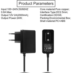   Hálózati adapter 12V/2A, tápegység, Ø3.5/1.35mm csatlakozás, 130cm, fekete