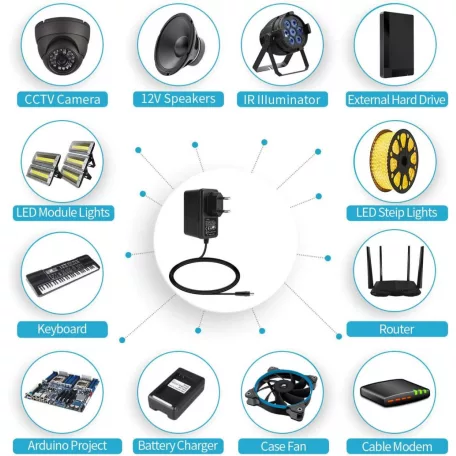 Hálózati adapter 12V/2A, tápegység, Ø3.5/1.35mm csatlakozás, 130cm, fekete