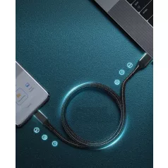   Töltő- és Adatátviteli Kábel, MicroUSB/USB csatlakozó, textil bevonat, 1.5 méter, fekete/szürke