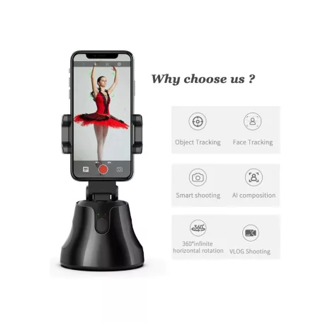 Gimbal stabilizátor, okostelefonhoz, 360°-os forgatás, automatikus arckövetés, vlog és videó készitéshez, fekete