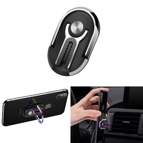 Mobiltelefon és Tablet tartó, öntapadós, összehajtható, akár autó szellőzőrácsra is szerelhető, fekete