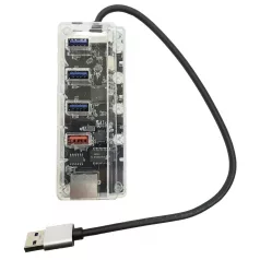  5-portos USB Hub Elosztó/Töltő, BYL-1719U (USB-A -> 3xUSB3.0, 1xQC2.0 töltő, 1xEthernet), átlátszó