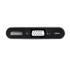   5 az 1-ben USB-C elosztó, USB-C-ről 1db HDMI anya, 1db VGA anya, 1db USB-C anya, 1db USB 3.0, 1db 3.5 jack, ezüstszín-fekete