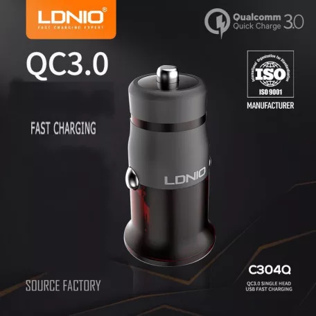 LDNIO® Autós USB szivargyújtó töltő, 1xUSB csatlakozóval, Quick Charge 3.0, 5V/3A, barna/szürke