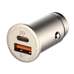   LDNIO® Autós USB szivargyújtó töltő, 1xUSB-C, 1xUSB csatlakozóval, Quick Charge 4.0, 5V/3A/30W, ezüst