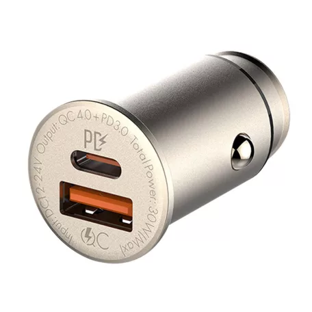 LDNIO® Autós USB szivargyújtó töltő, 1xUSB-C, 1xUSB csatlakozóval, Quick Charge 4.0, 5V/3A/30W, ezüst