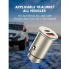 LDNIO® Autós USB szivargyújtó töltő, 1xUSB-C, 1xUSB csatlakozóval, Quick Charge 4.0, 5V/3A/30W, ezüst