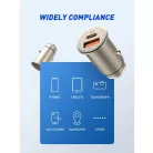 LDNIO® Autós USB szivargyújtó töltő, 1xUSB-C, 1xUSB csatlakozóval, Quick Charge 4.0, 5V/3A/30W, ezüst