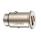 LDNIO® Autós USB szivargyújtó töltő, 1xUSB-C, 1xUSB csatlakozóval, Quick Charge 4.0, 5V/3A/30W, ezüst