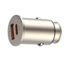 LDNIO® Autós USB szivargyújtó töltő, 1xUSB-C, 1xUSB csatlakozóval, Quick Charge 4.0, 5V/3A/30W, ezüst