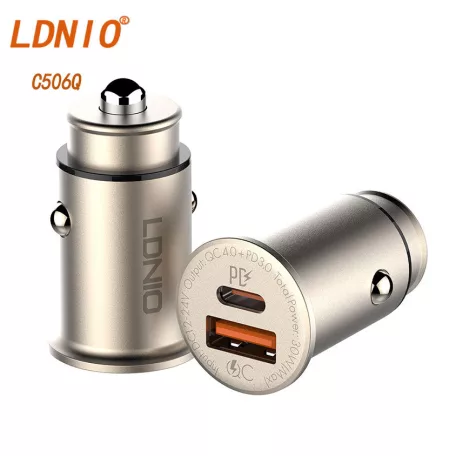 LDNIO® Autós USB szivargyújtó töltő, 1xUSB-C, 1xUSB csatlakozóval, Quick Charge 4.0, 5V/3A/30W, ezüst