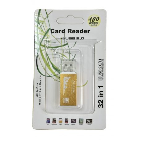 USB Memóriakártya Olvasó, támogatja a MicroSD/TF SD kártyákat, arany