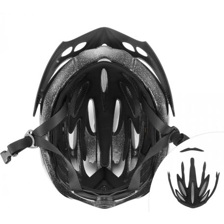 Női/Férfi kerékpáros Sisak, S 50-54cm, fényvisszaverő csíkok, fejátmérő szabályzó, spoiler+táska, karbonmintás, fekete