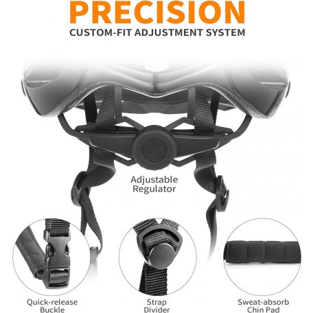 Női/Férfi kerékpáros Sisak, S 50-54cm, fényvisszaverő csíkok, fejátmérő szabályzó, spoiler+táska, karbonmintás, fekete