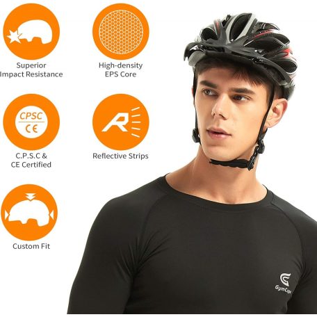 Női/Férfi kerékpáros Sisak, M 54-58cm, fényvisszaverő csíkok, fejátmérő szabályzó, spoiler+táska, fekete alapon fehér csíkok