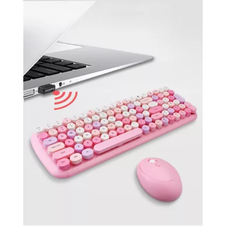 MOFII vezeték nélküli billentyűzet + egér, Candy, nemzetközi elrendezés, Pink/multicolor