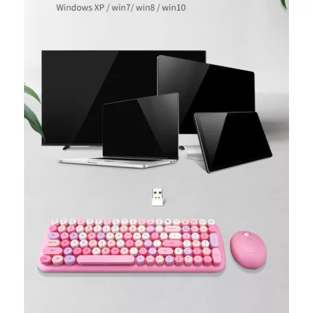 MOFII vezeték nélküli billentyűzet + egér, Candy, nemzetközi elrendezés, Pink/multicolor