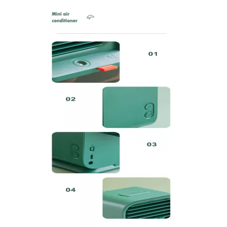 Aromaterápiás Mini Párologtató Léghűtő, 3 fokozatú ventilátor, 4000mAh akkumulátor, sötétzöld