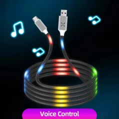   Adat- és Töltőkábel DC11, USB-C/USB csatlakozó, hangra bekapcsoló villogó fény, 2A gyorstöltés, 1 méter, fekete