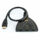 HDMI switch, 3xHDMI anya -> HDMI apa, automata HDMI detektálás, input jelző LED, fekete