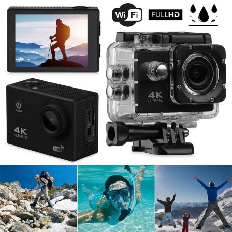 WiFi-s Akciókamera, 12MP sportkamera, FullHD video/60FPS, max. 64GB TF Card, 30m-ig vízálló, A+ 170°, fekete