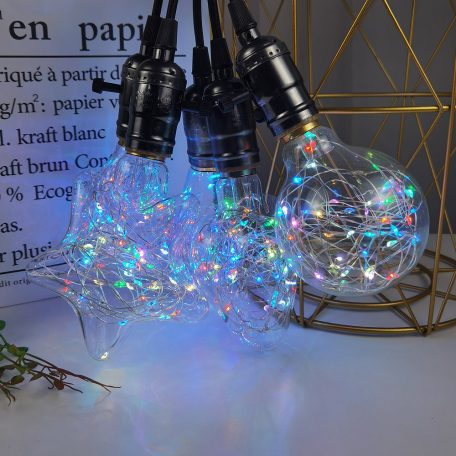 Kristály Formájú Színes LED üveg búra, E27 foglalatba, zöld-piros-kék-sárga ünnepi fények