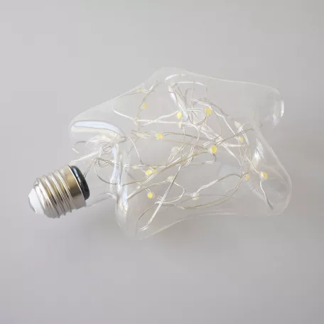 Csillag Formájú Színes LED üveg búra, E27 foglalatba, zöld-piros-kék-sárga ünnepi fények