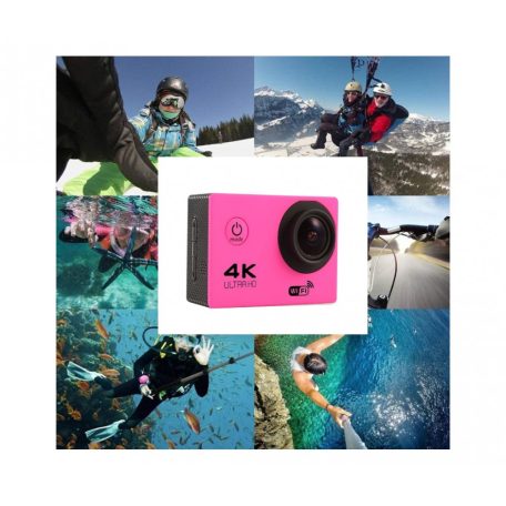 WiFi-s Akciókamera, H10, 12MP sportkamera, FullHD video/60FPS, max.64GB TF Card, 30m-ig vízálló, A+ 170°, rózsaszín