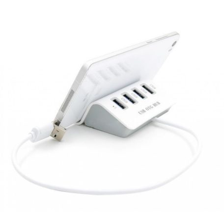 4-portos USB Hub Elosztó (USB2.0/MicroUSB->4db USB2.0), fehér